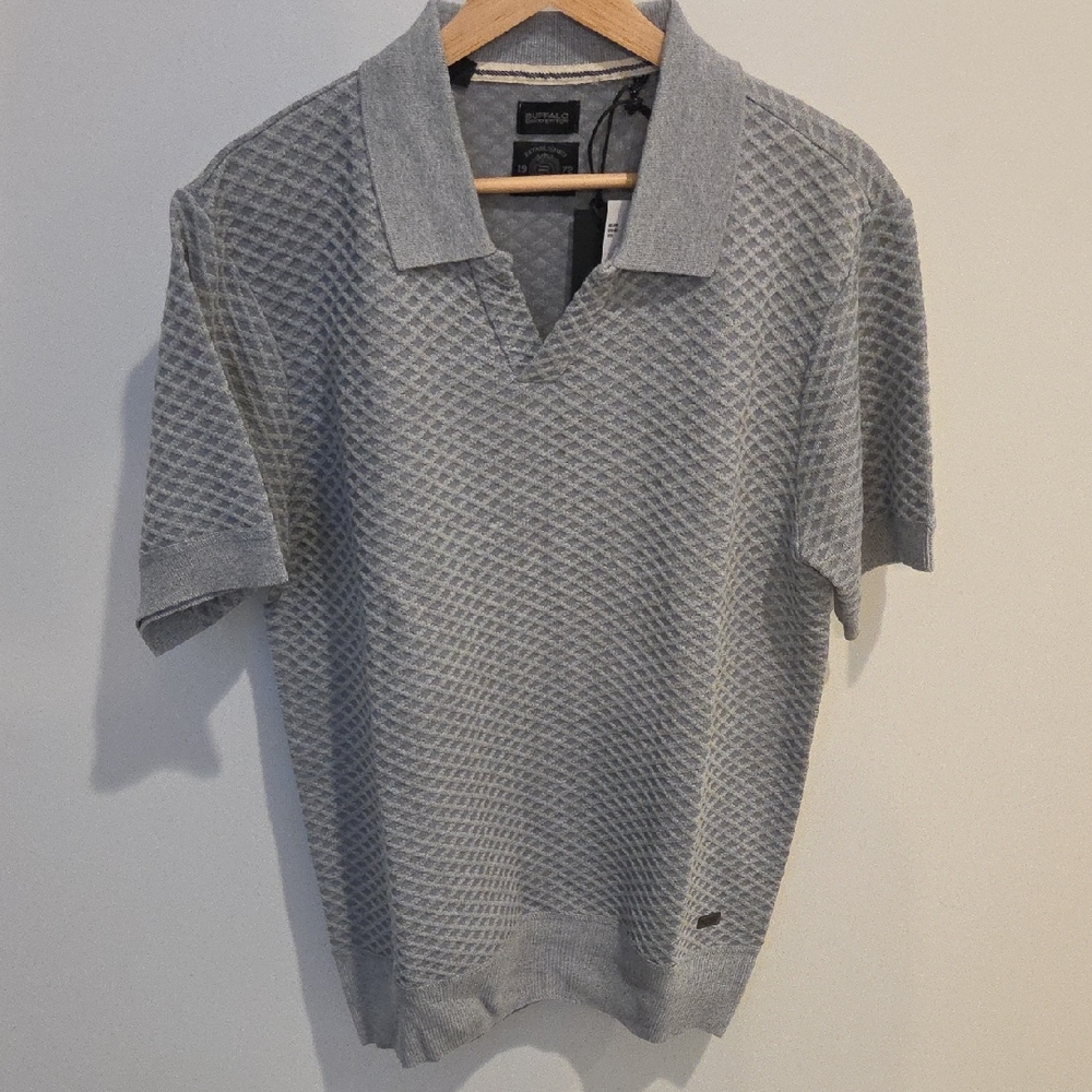 Buffalo David Bitton Textured Gray Polo Shirt